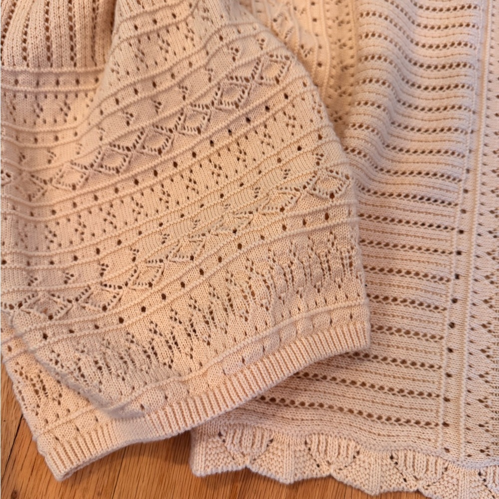 Sezane Cream Openwork Cropped Crewneck Sweater - Picture 2 of 7